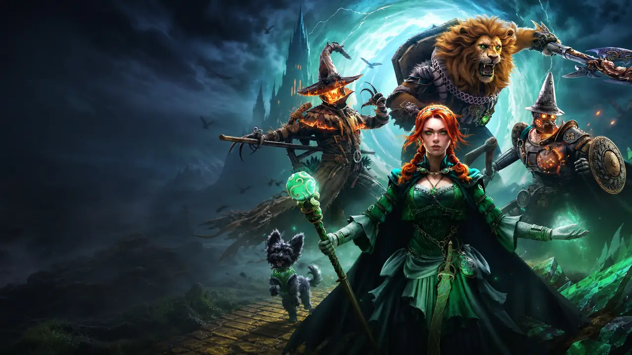 Dorothy Gale and Toto facing the twisted emerald realm of Oz in RAID: Shadow Legends.