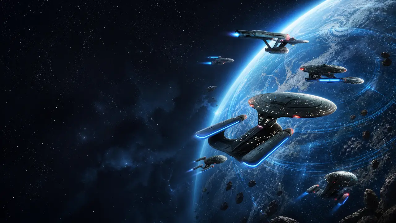 Star Trek Fleet Command ships crossing a fractured timeline in the Cause and Effect Update 94 arc.